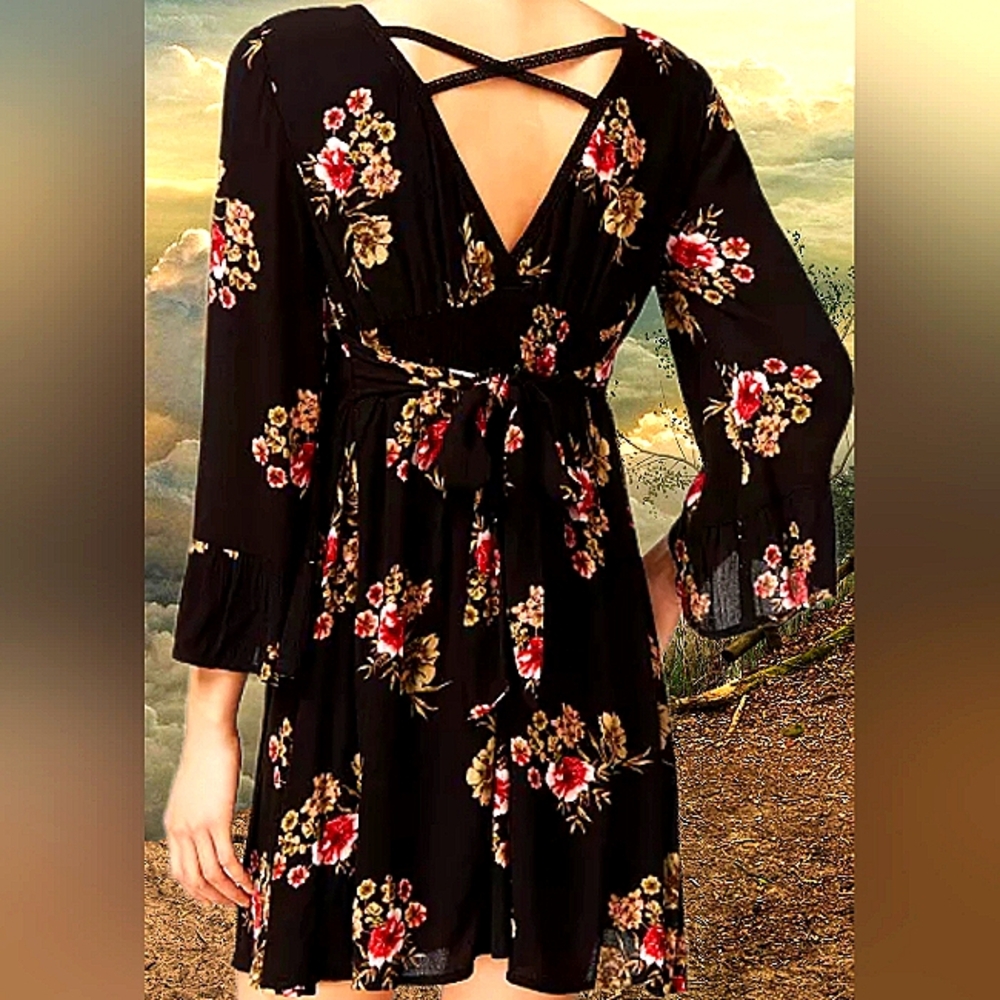 American Rag Black Floral Print Fit & Flare Dress